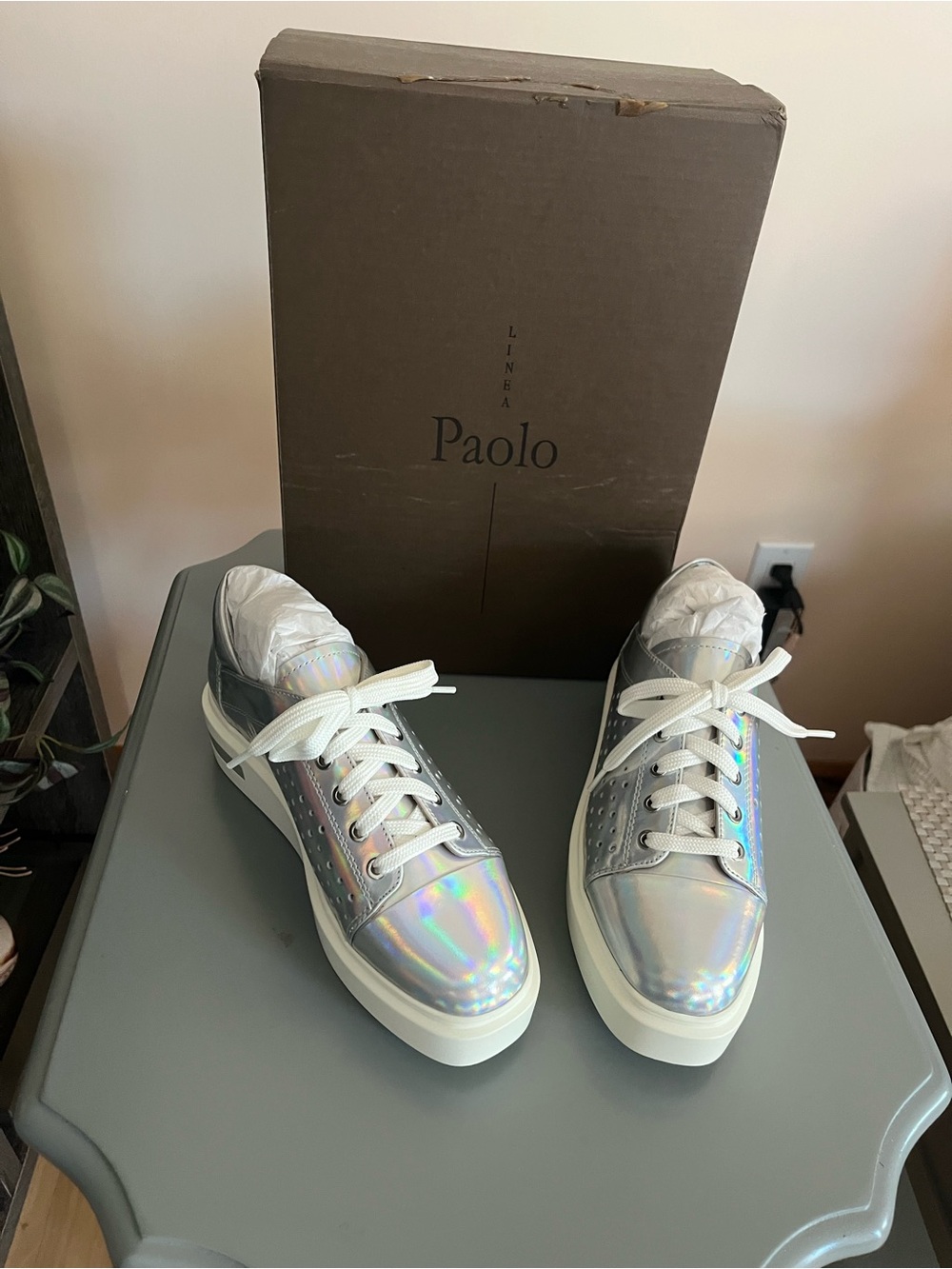 Paolo Iridescent Holographic Women's Sneakers - White Laces
